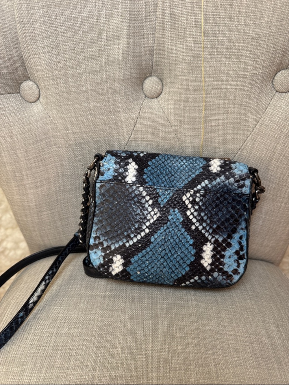 Coach Blue Snake-Print Crossbody Bag with Tassel - Picture 2 of 9